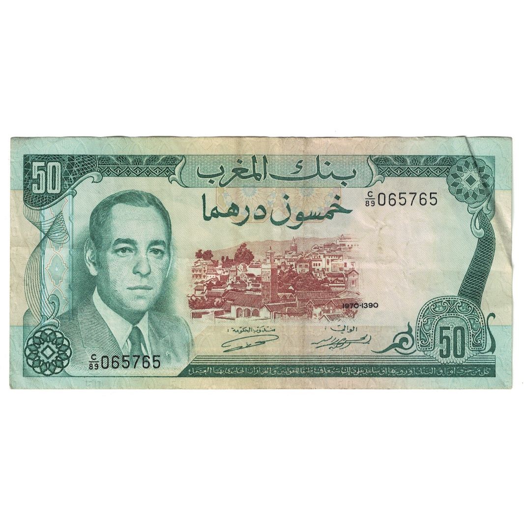 Billete, 50 Dirhams, 1970/AH1390, Marruecos, KM:58a, BC+