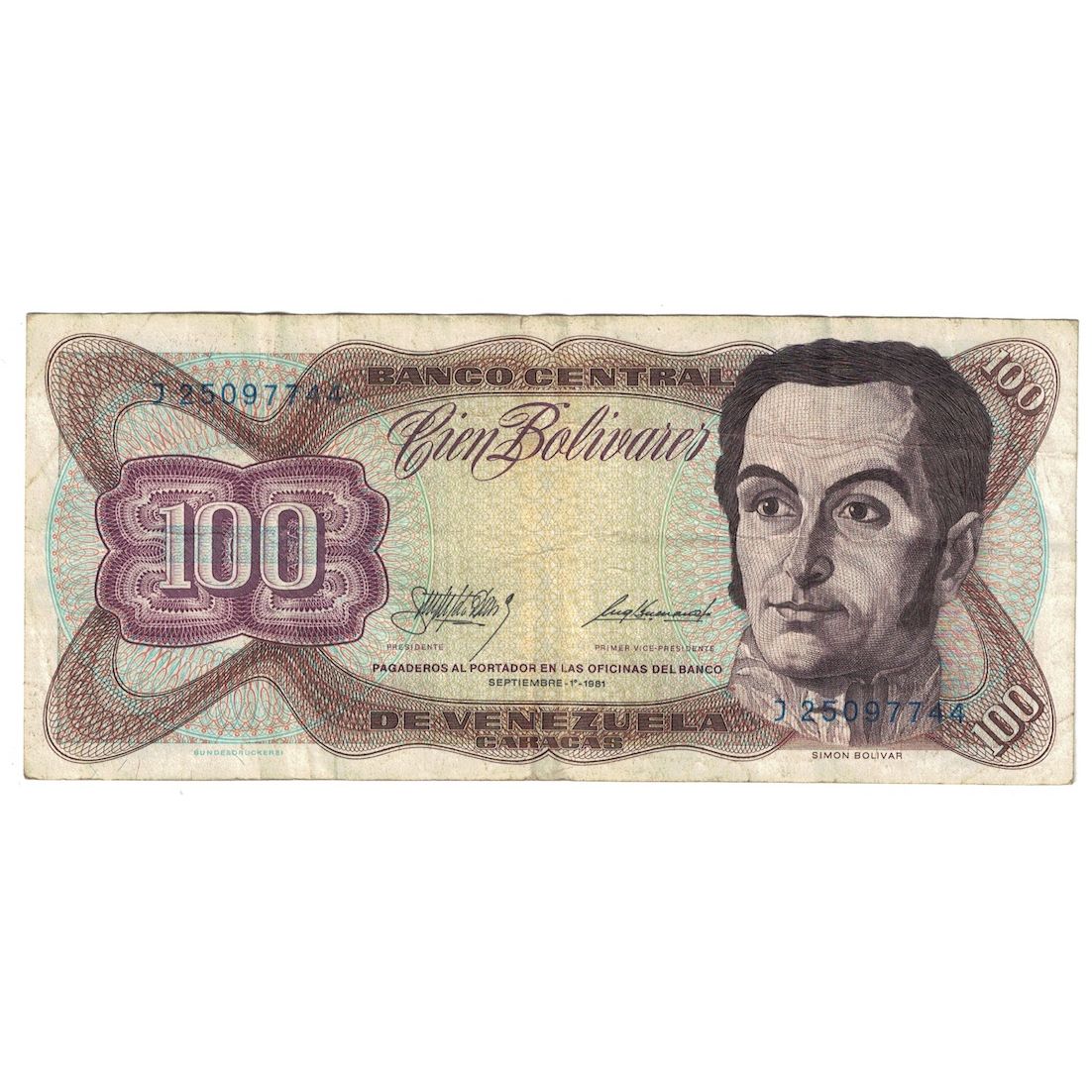 Billete, 100 Bolivares, 1981, Venezuela, 1981-09-01, KM:55g, BC+