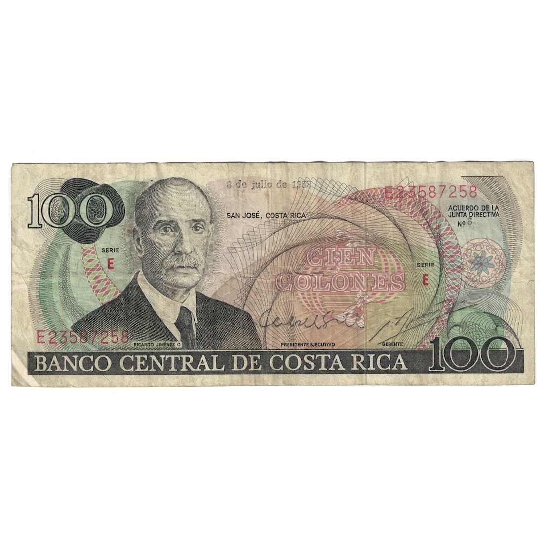 Nota, Costa Rica, 100 Colones, 1988, 1988-07-08, KM:248b, VF(20-25)