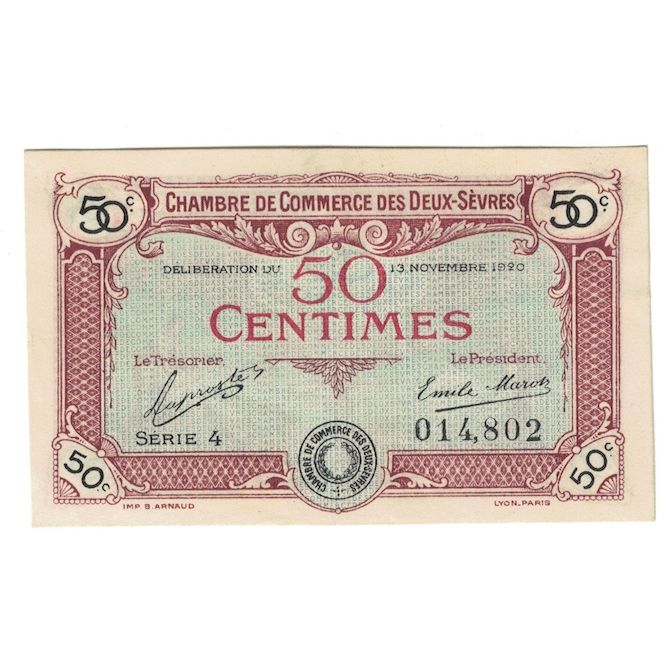 França, Deux-Sèvres, 50 Centimes, 1920, AU(55-58), Pirot:93-10