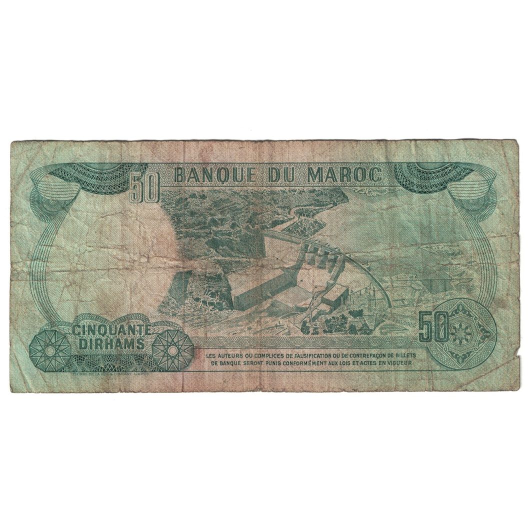 Biljet, Marokko, 50 Dirhams, 1970, KM:58a, B+