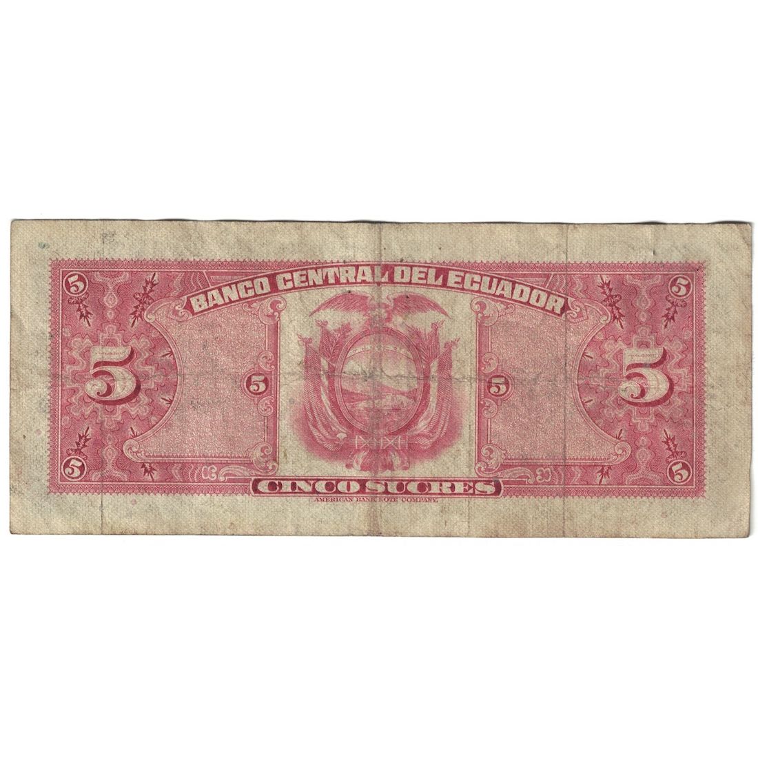 Banconote, Ecuador, 5 Sucres, 1970, 1970-02-27, KM:100d, MB+