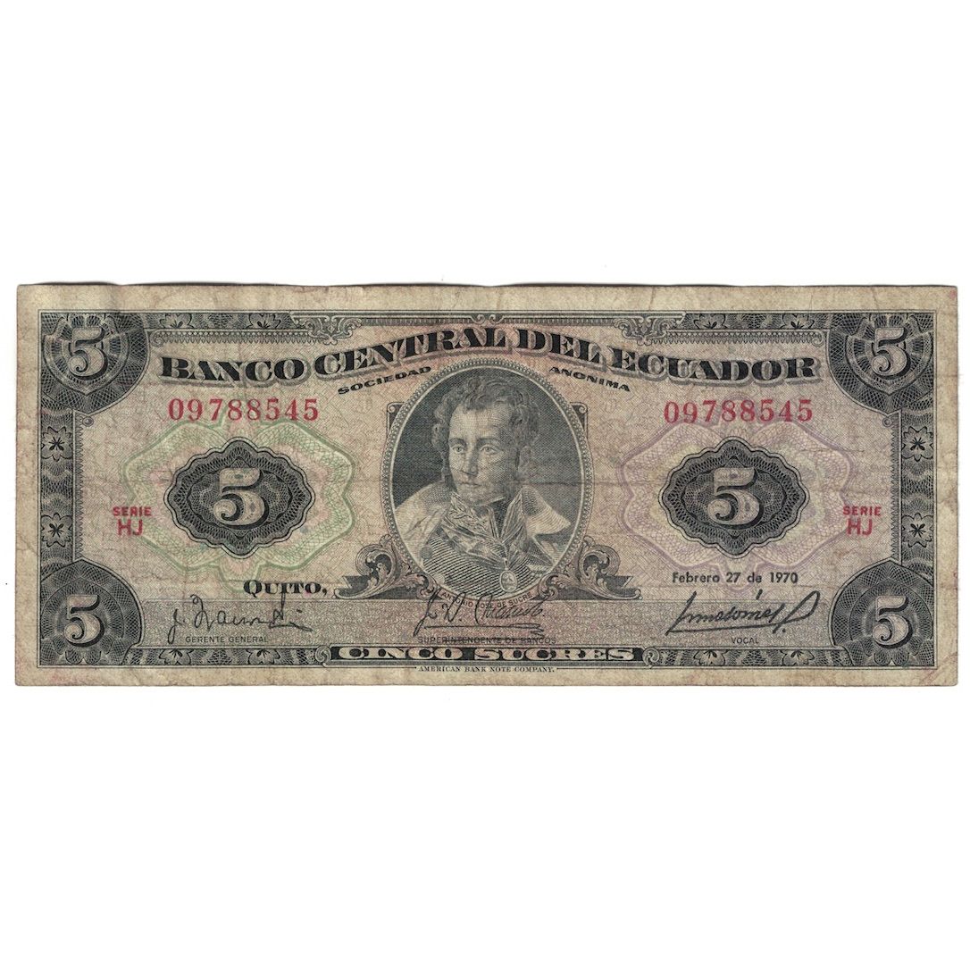 Banknote, Ecuador, 5 Sucres, 1970, 1970-02-27, KM:100d, VF(20-25)