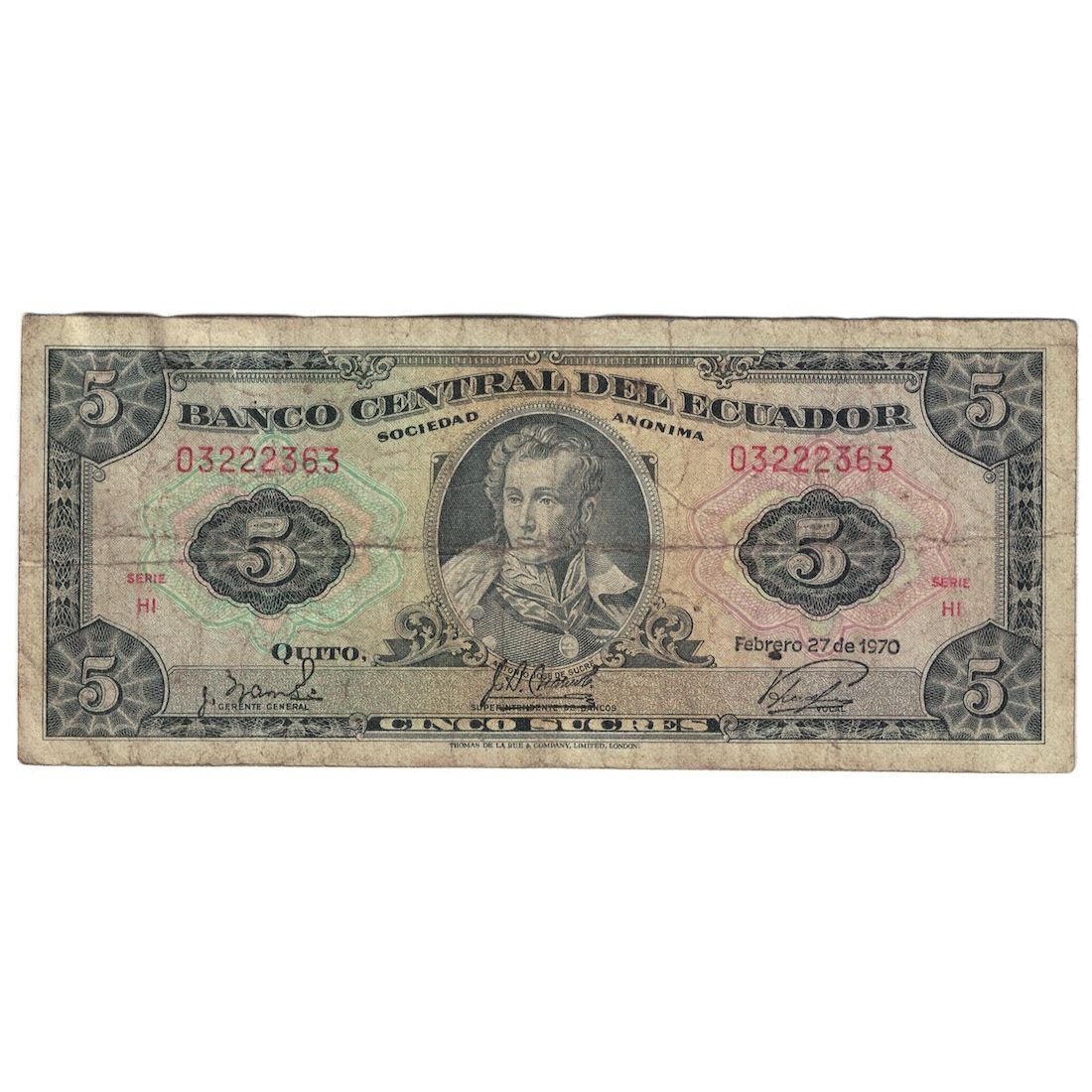 Banknote, Ecuador, 5 Sucres, 1970, 1970-02-27, KM:113b, F(12-15)