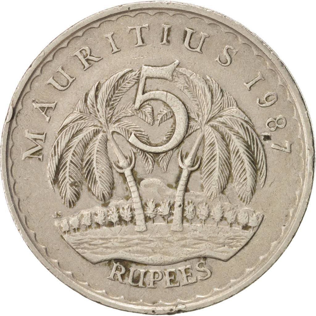Coin, Mauritius, 5 Rupees, 1987, EF(40-45), Copper-nickel, KM:56
