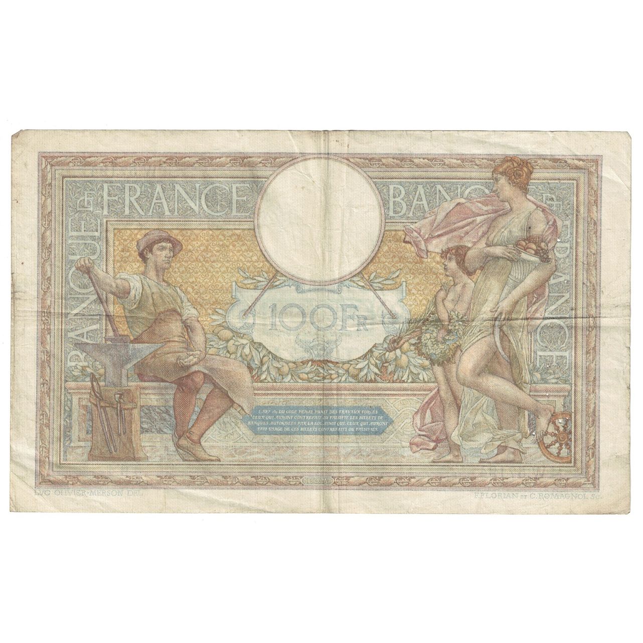 França, 100 Francs, Luc Olivier Merson, 1938, W.57194, VF(30-35)