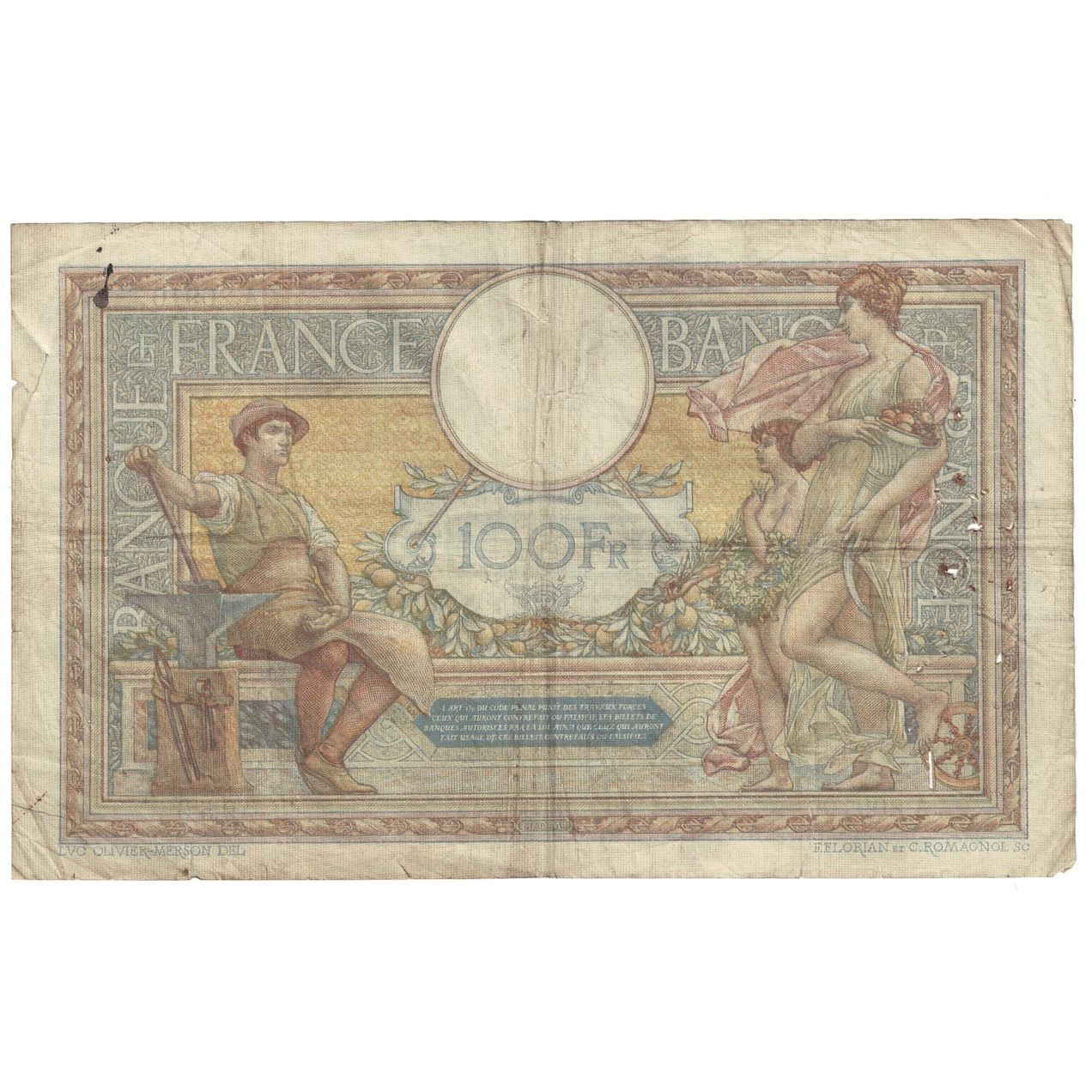 Frankreich, 100 Francs, Luc Olivier Merson, 1928, A.20910, S, Fayette:24.07