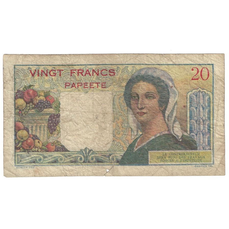 Banconote, Tahiti, 20 Francs, 1963, papeete, KM:21c, MB