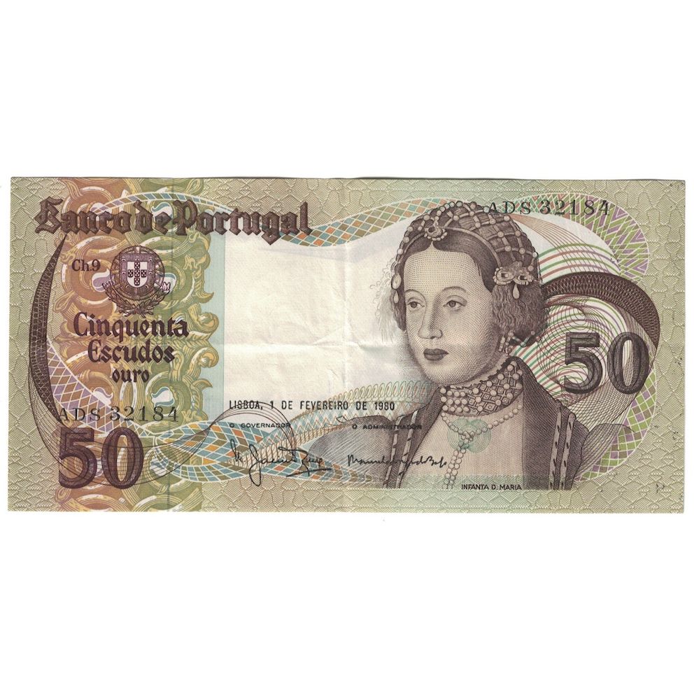 Nota, Portugal, 50 Escudos, 1980, 1980-02-01, KM:174b, AU(50-53)