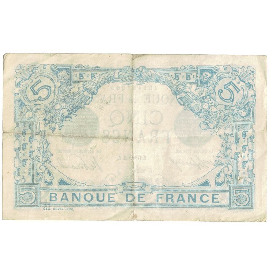 Francja, 5 Francs, Bleu, 1915, H.8859, VF(30-35), Fayette:2.33, KM:70