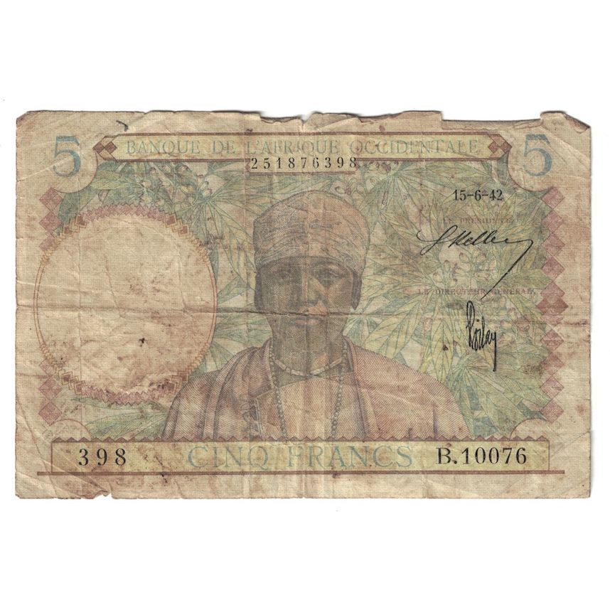 Nota, África Ocidental Francesa, 5 Francs, 1942, 1942-06-15, KM:25, F(12-15)
