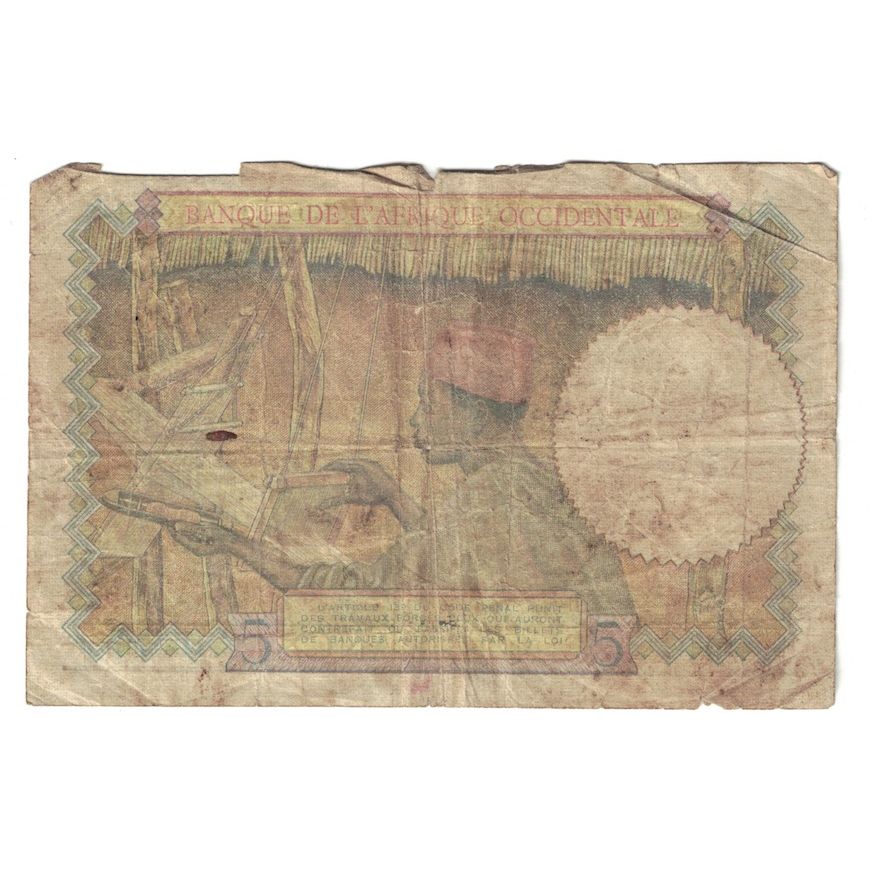 Nota, África Ocidental Francesa, 5 Francs, 1942, 1942-06-15, KM:25, F(12-15)