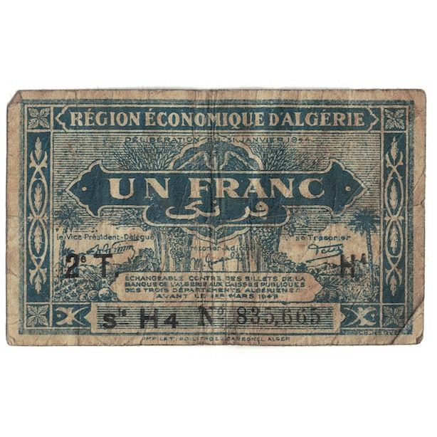 Banknote, Algeria, 1 Franc, 1944, KM:101, F(12-15)