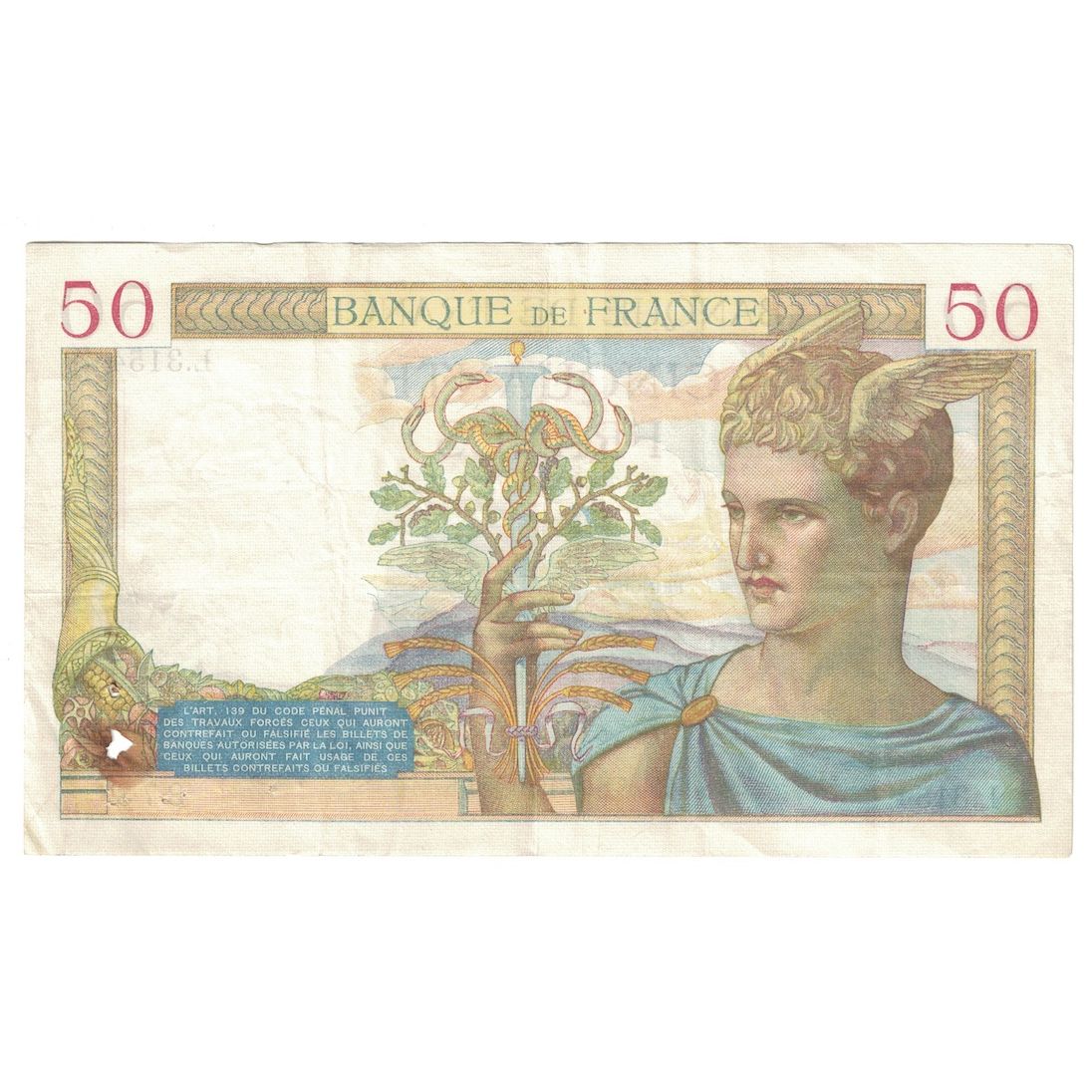 Francia, 50 Francs, Cérès, 1935, L.3154, BB+, Fayette:17.18, KM:81