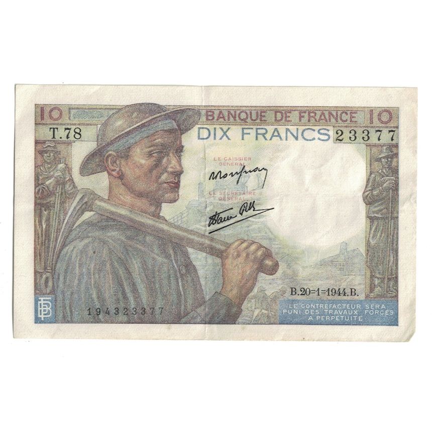 France, 10 Francs, Mineur, 1944, T.78, TTB+, Fayette:8.11, KM:99c
