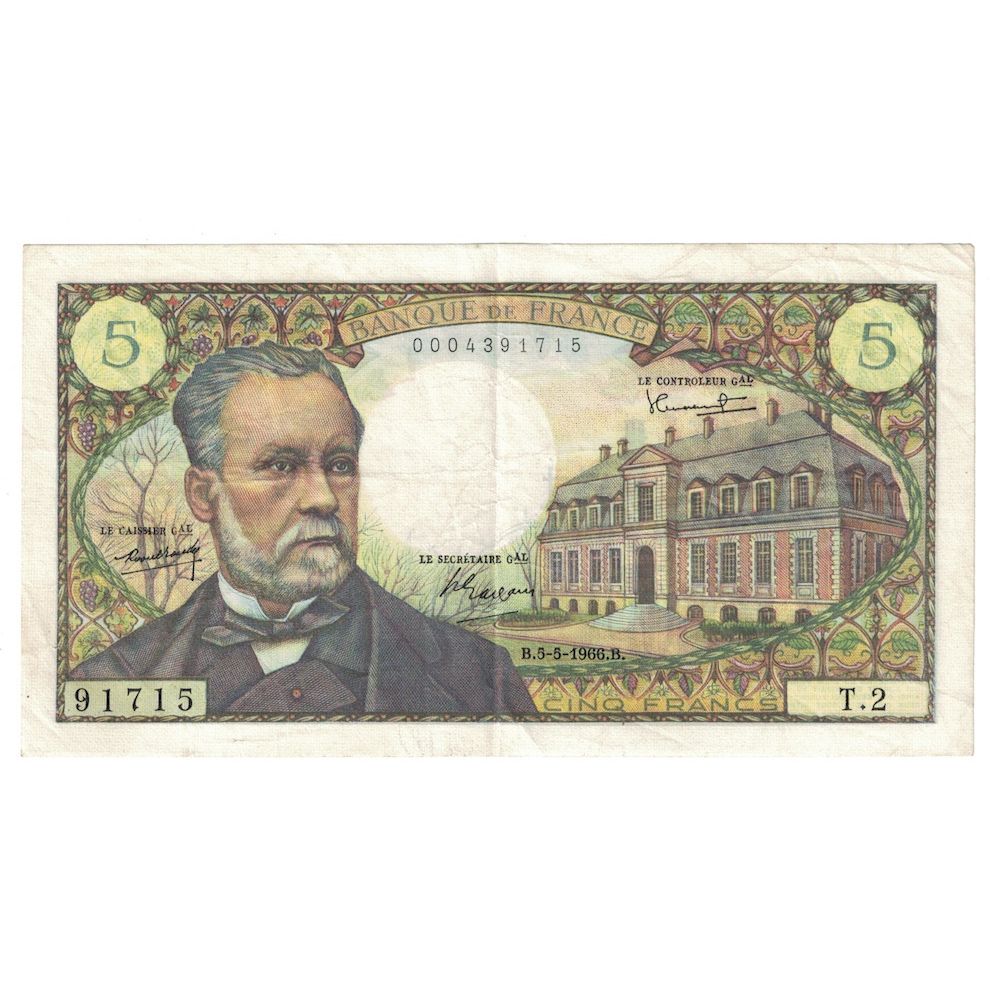 Francia, 5 Francs, Pasteur, 1966, T.2, MBC+, Fayette:61.1, KM:146a