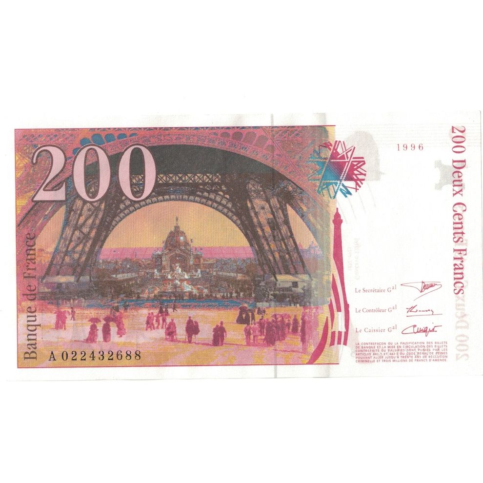 France, 200 Francs, Eiffel, 1996, A.022432688, UNC(64), Fayette:75.2, KM:159a