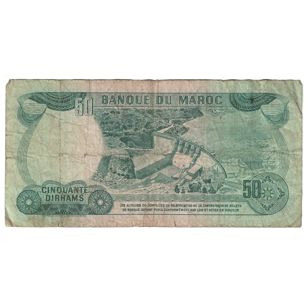 Biljet, Marokko, 50 Dirhams, 1970, KM:58a, B+