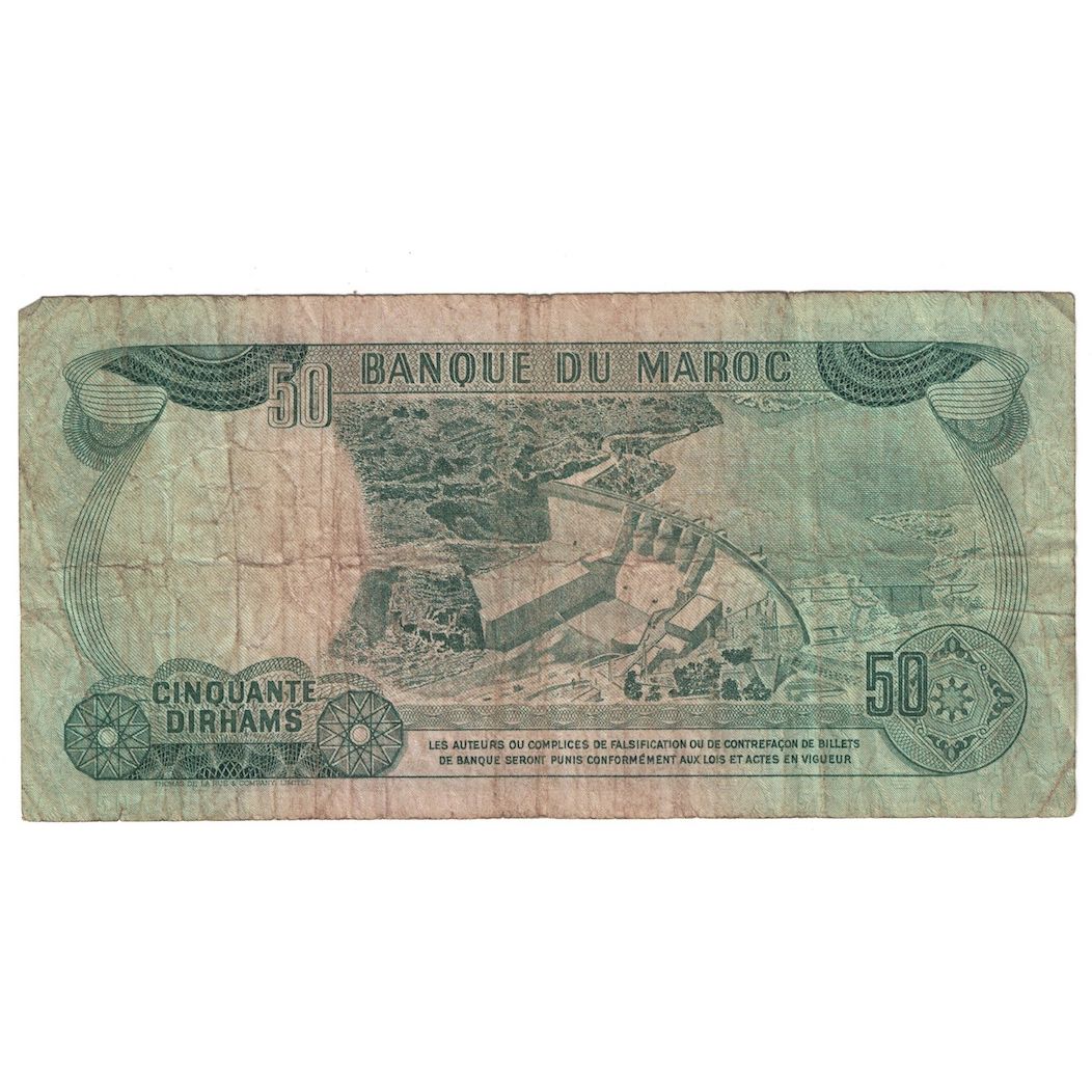 Biljet, Marokko, 50 Dirhams, 1970, KM:58a, B+