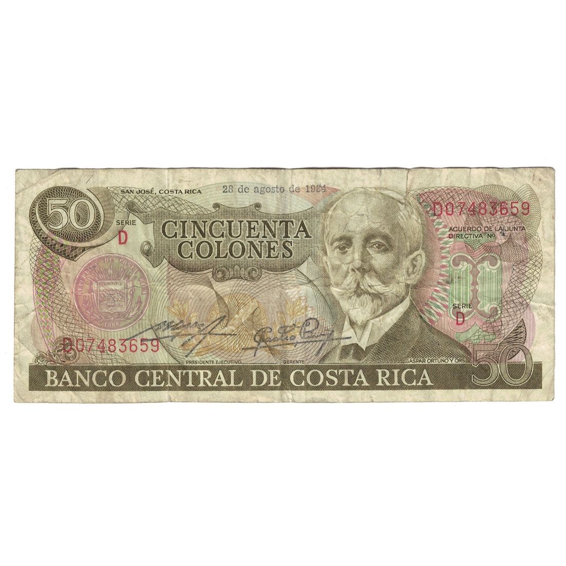 Banknote, Costa Rica, 50 Colones, 1984, 1984-08-28, KM:251b, VF(20-25)