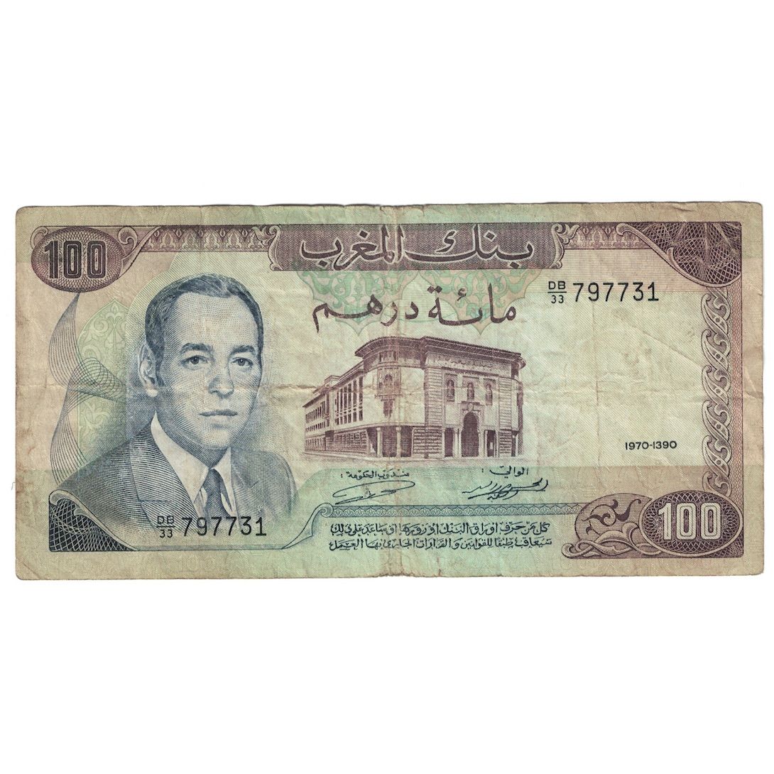 Biljet, Marokko, 100 Dirhams, 1970, KM:59a, TB