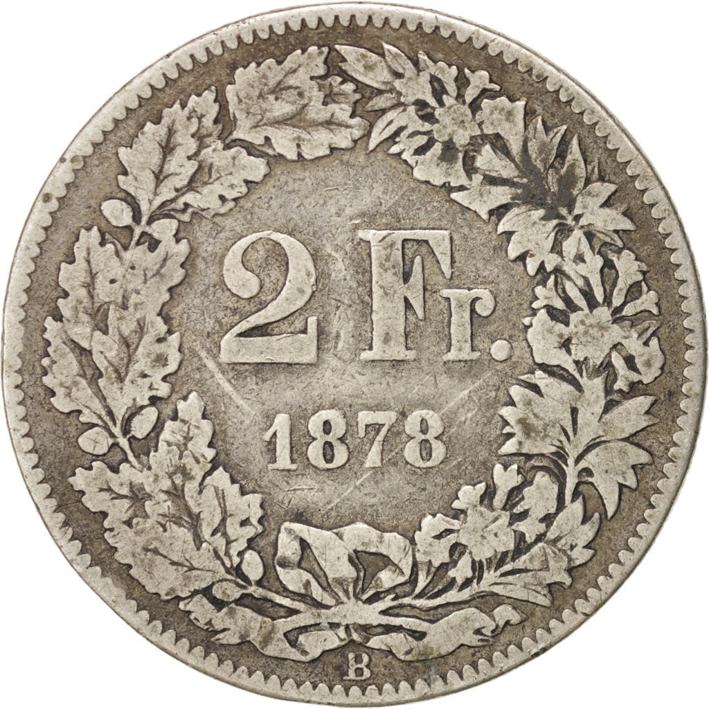 Coin, Switzerland, 2 Francs, 1878, Bern, VF(20-25), Silver, KM:21