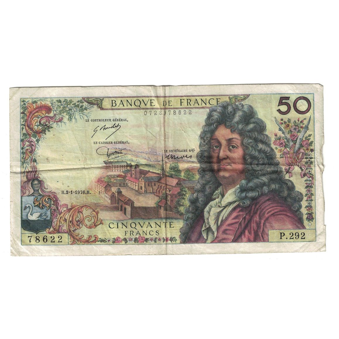 France, 50 Francs, Racine, 1976, P.292, VF(30-35), Fayette:64.32, KM:148f