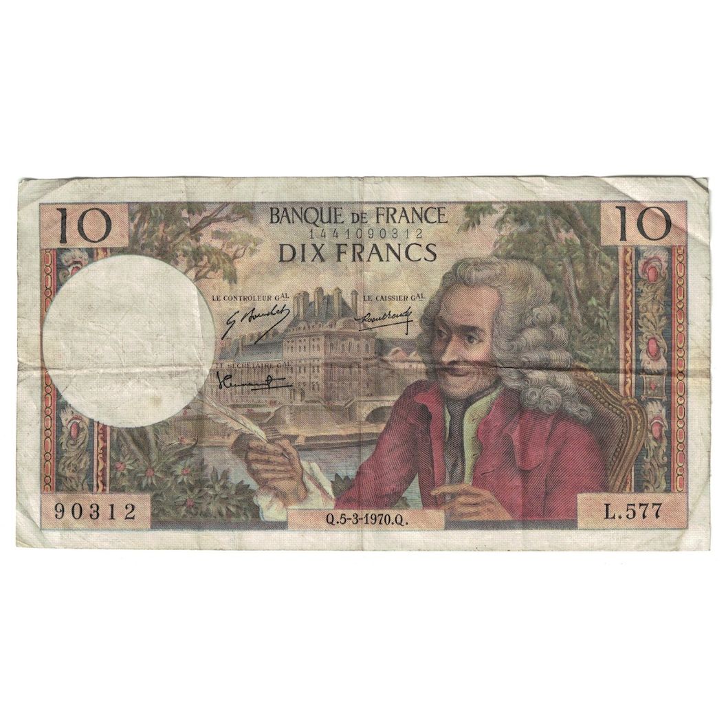 Frankreich, 10 Francs, Voltaire, 1969, L.577, S+, Fayette:62.43, KM:147c
