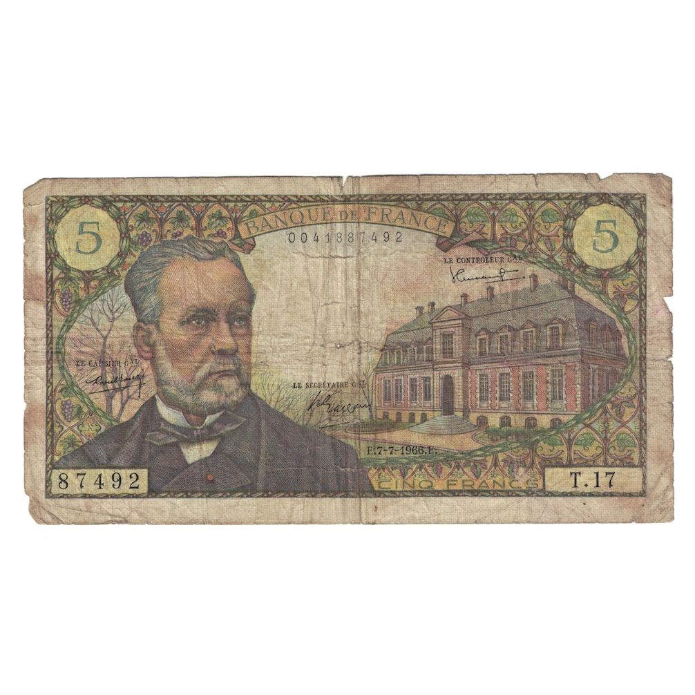France, 5 Francs, Pasteur, 1966, T.17, B+, Fayette:F61.02, KM:146a