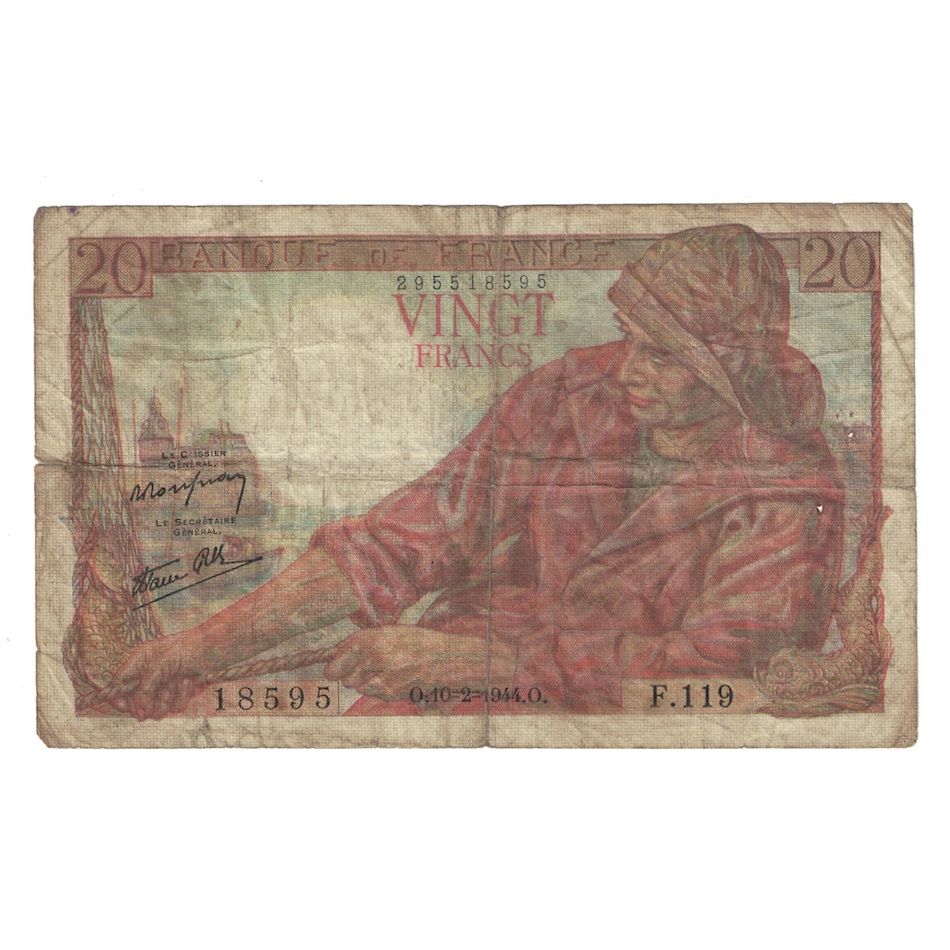 Frankreich, 20 Francs, Pêcheur, 1944, F.119, SGE+, Fayette:13.8, KM:100a