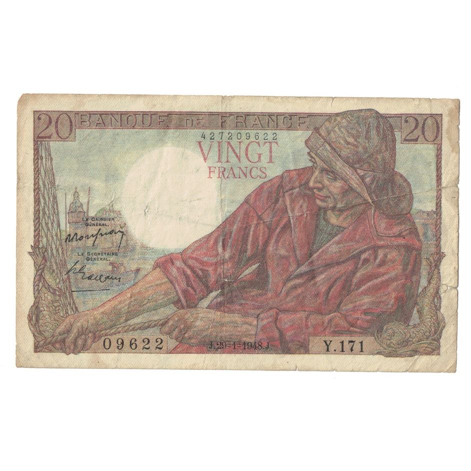 França, 20 Francs, Pêcheur, 1948, Y.171, VF(30-35), Fayette:13.12, KM:100c