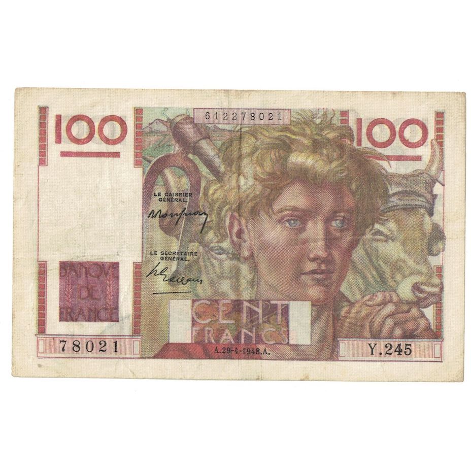 Francja, 100 Francs, Jeune Paysan, 1948, Y.245, AU(50-53), Fayette:28.18