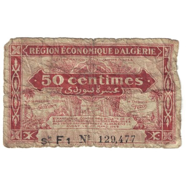Banconote, Algeria, 50 Centimes, 1944, KM:97b, B+