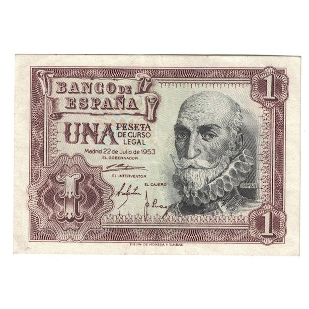 Banknot, Hiszpania, 1 Peseta, 1953, KM:144a, UNC(64)