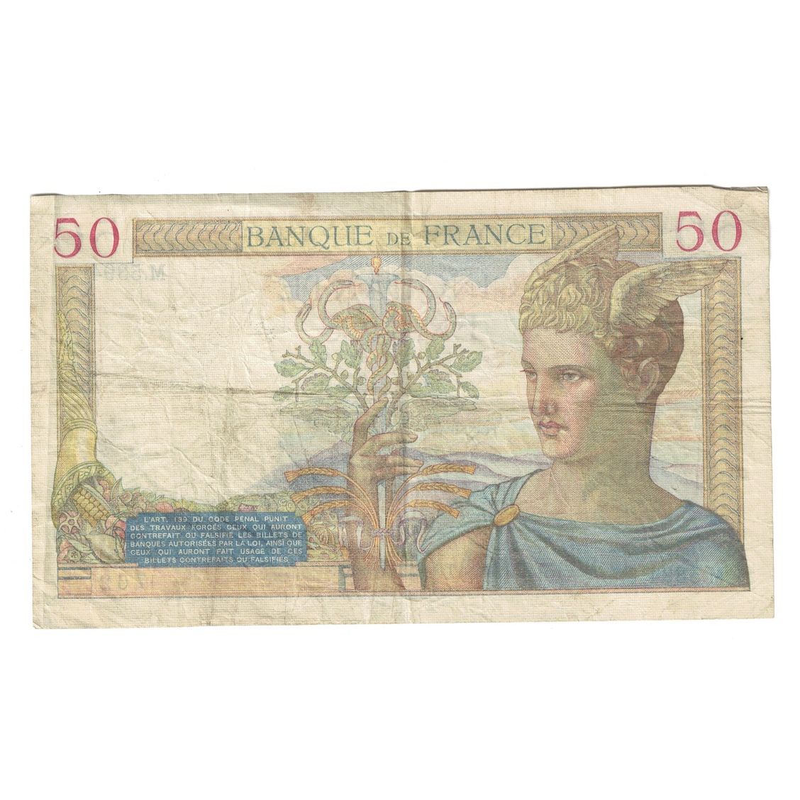 Francia, 50 Francs, Cérès, 1936, M.5394, MB+, Fayette:17.32, KM:81