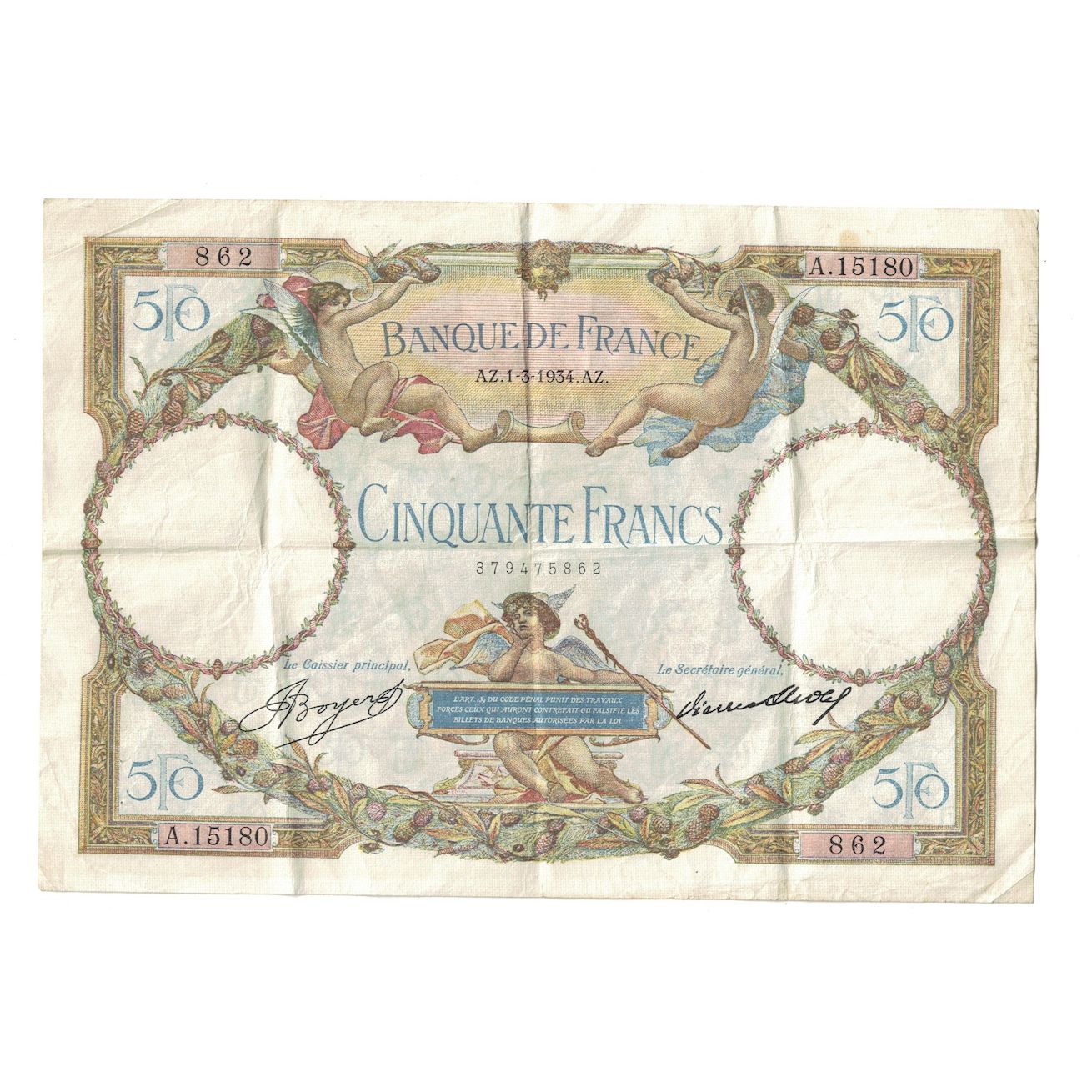 Frankrijk, 50 Francs, Luc Olivier Merson, 1934, A.15180, TB+, Fayette:16.5