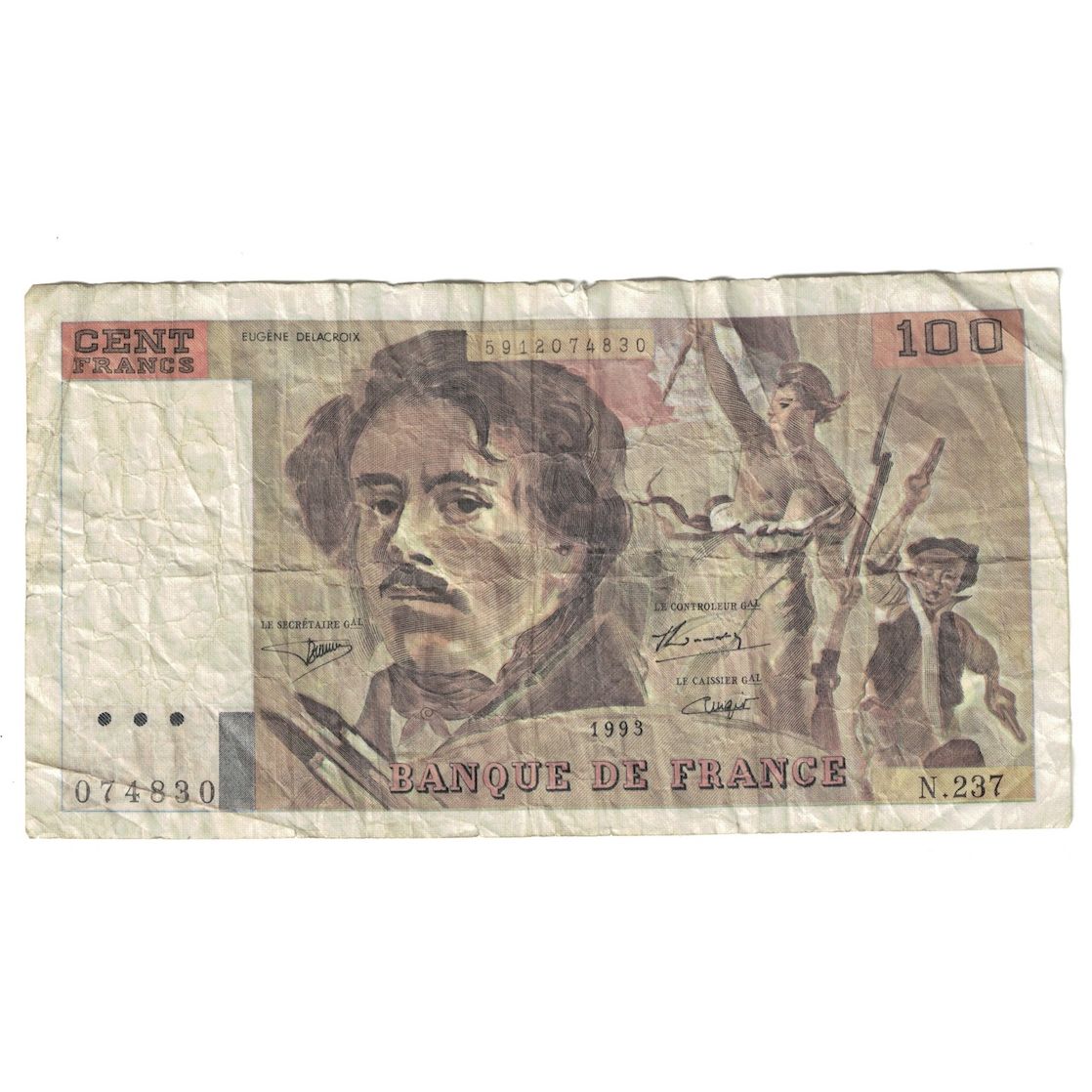 France, 100 Francs, Delacroix, 1993, N.237, F(12-15), Fayette:69bis.08, KM:154g