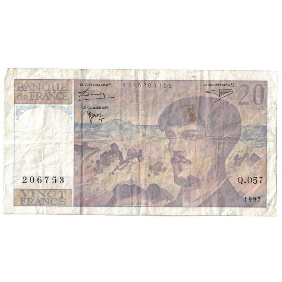 Francia, 20 Francs, Debussy, 1997, Q.057, MB, Fayette:66ter.02A57, KM:151i