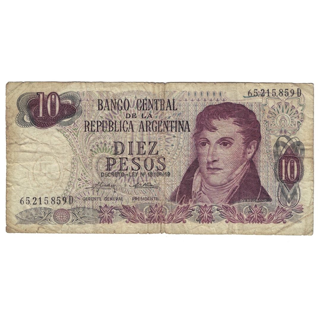 Billet, Argentine, 10 Pesos, Undated (1973-76), KM:295, B+