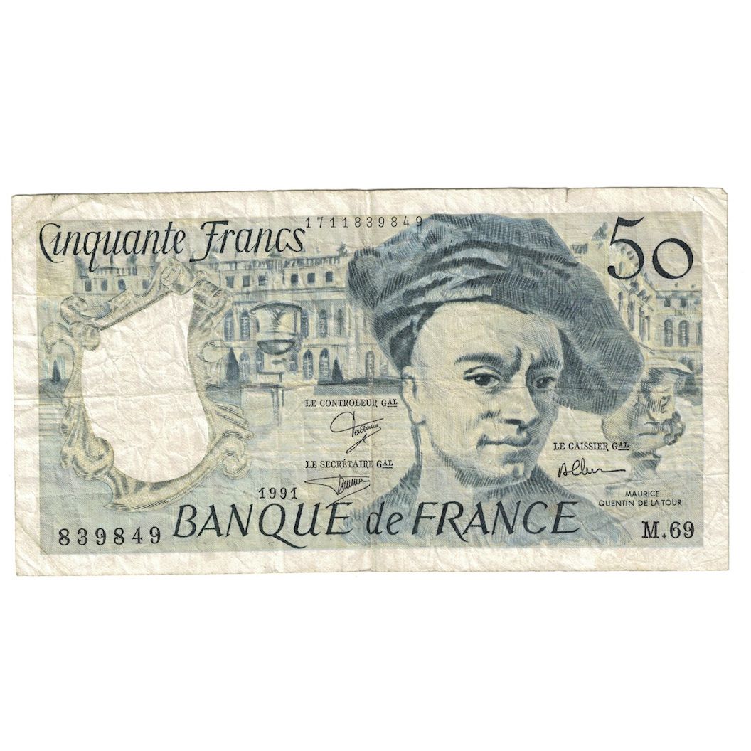 France, 50 Francs, Quentin de La Tour, 1991, M.69, VF(30-35), Fayette:67.17