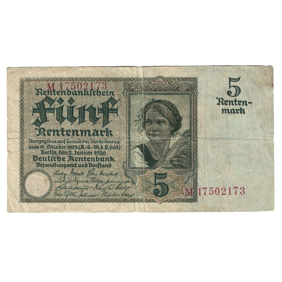 Banconote, Germania, 5 Rentenmark, 1926, 1926-01-02, KM:169, MB