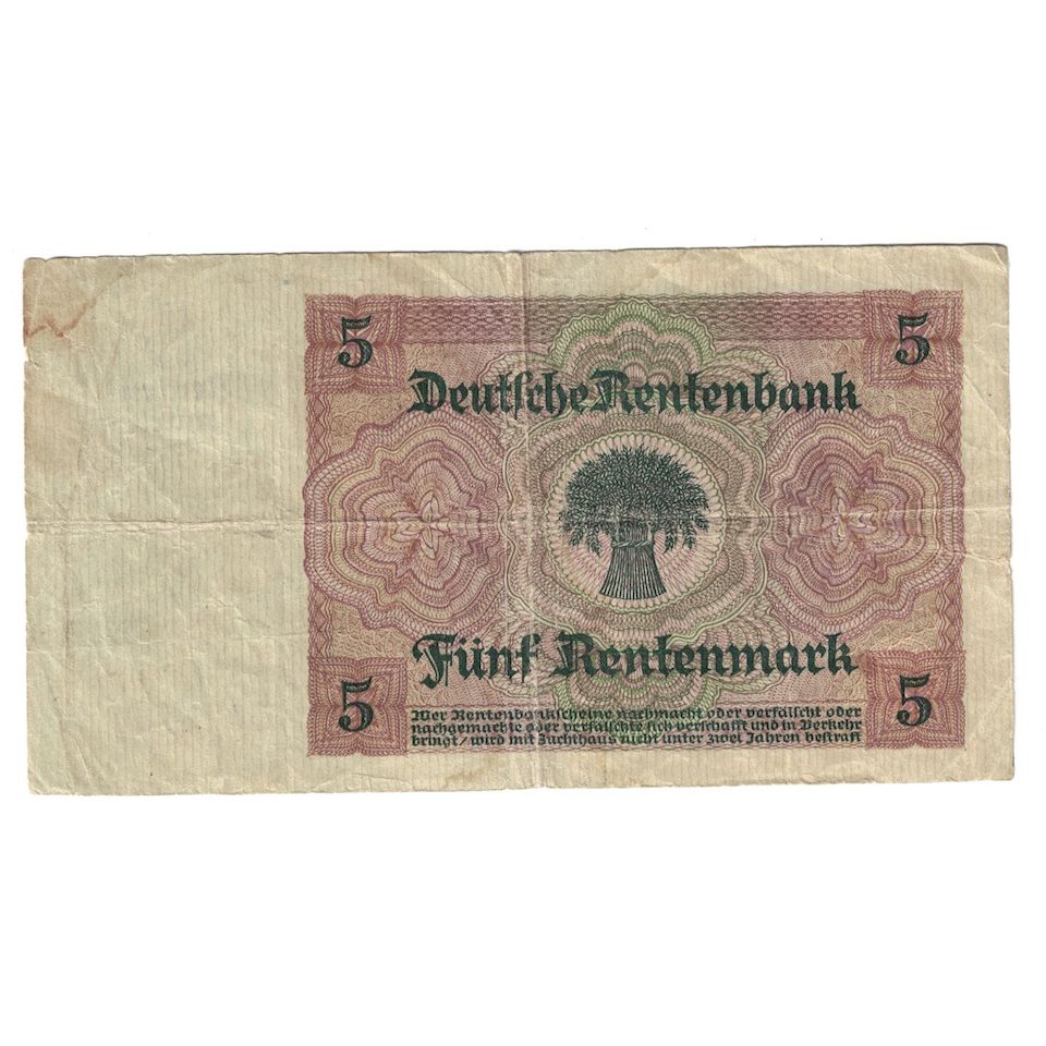 Banconote, Germania, 5 Rentenmark, 1926, 1926-01-02, KM:169, MB