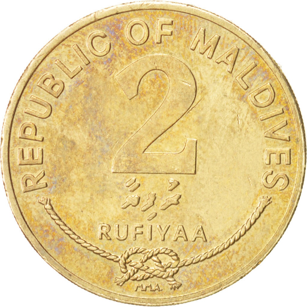 Coin, MALDIVE ISLANDS, 2 Rufiyaa, 1995, MS(60-62), Nickel-brass, KM:88