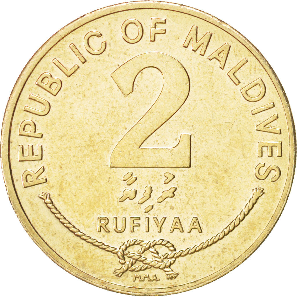 MALDIVE ISLANDS, 2 Rufiyaa, 1995, MS(63), Nickel-brass, KM:88