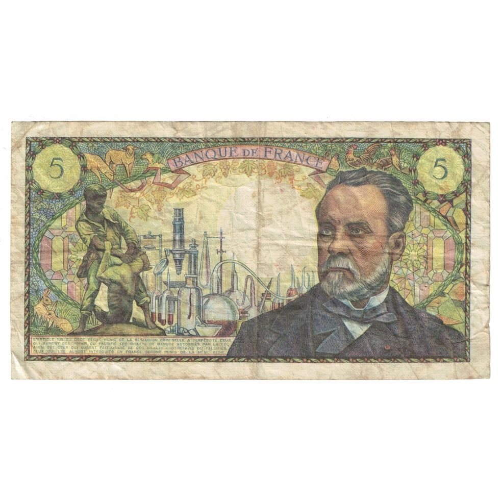 France, 5 Francs, Pasteur, 1969, M.103, TB+, Fayette:61.10, KM:146b