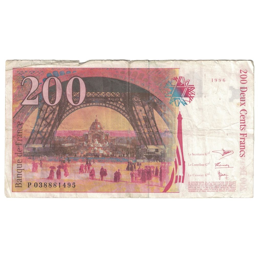 France, 200 Francs, Eiffel, 1996, P.038, VF(20-25), Fayette:75.3a, KM:159b
