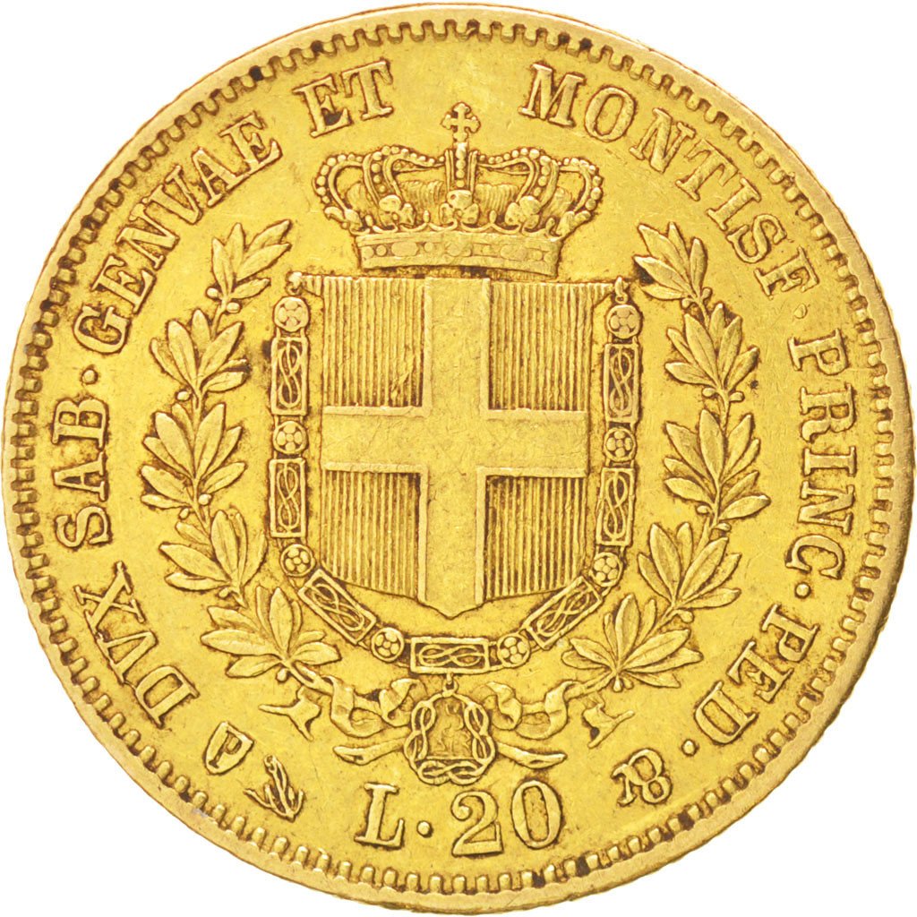 ITALIAN STATES, SARDINIA, Vittorio Emanuele II, 20 Lire, 1850, Genoa, EF(40-45)