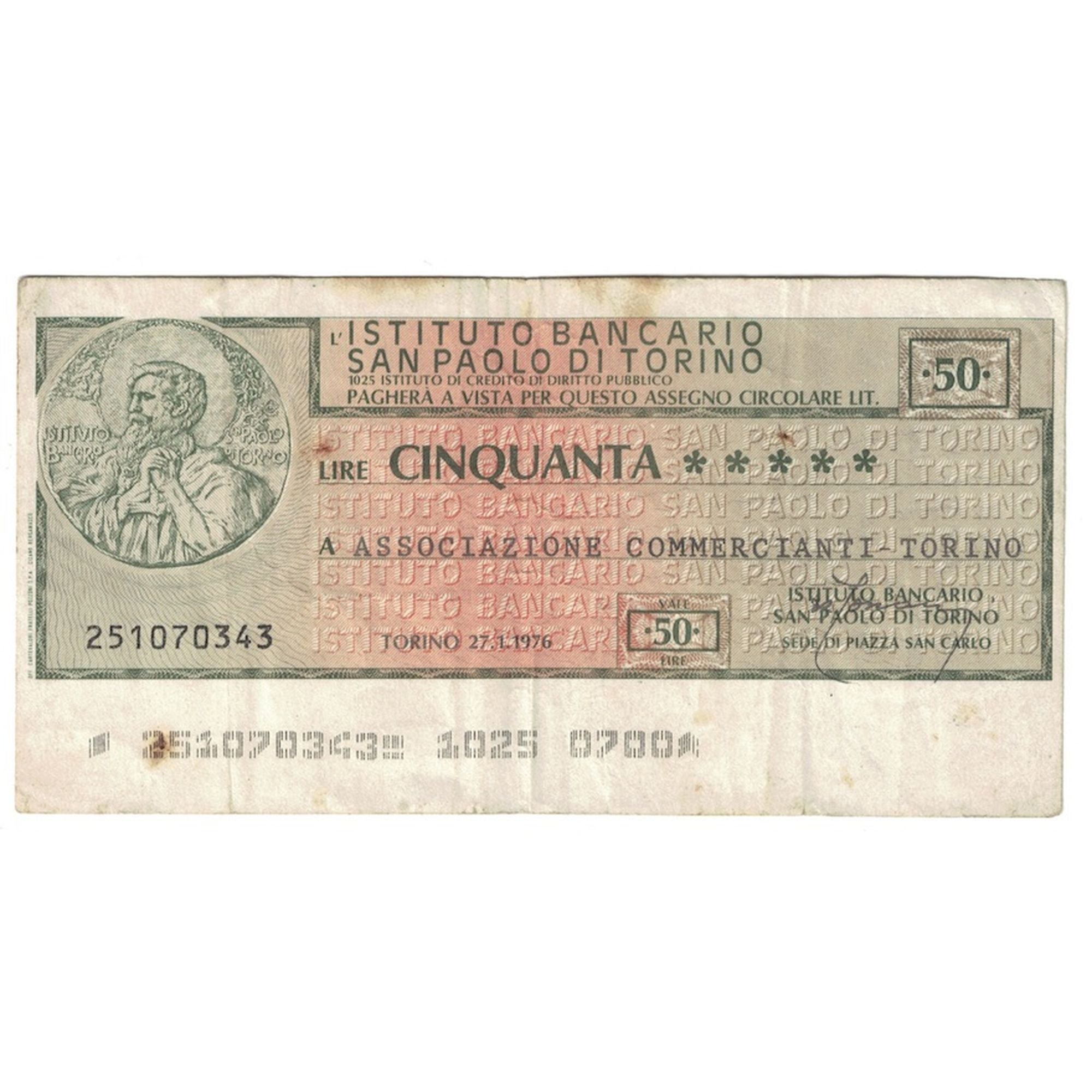 Nota, Itália, 50 Lire, 1976, 1976-01-27, Torino, VF(30-35)