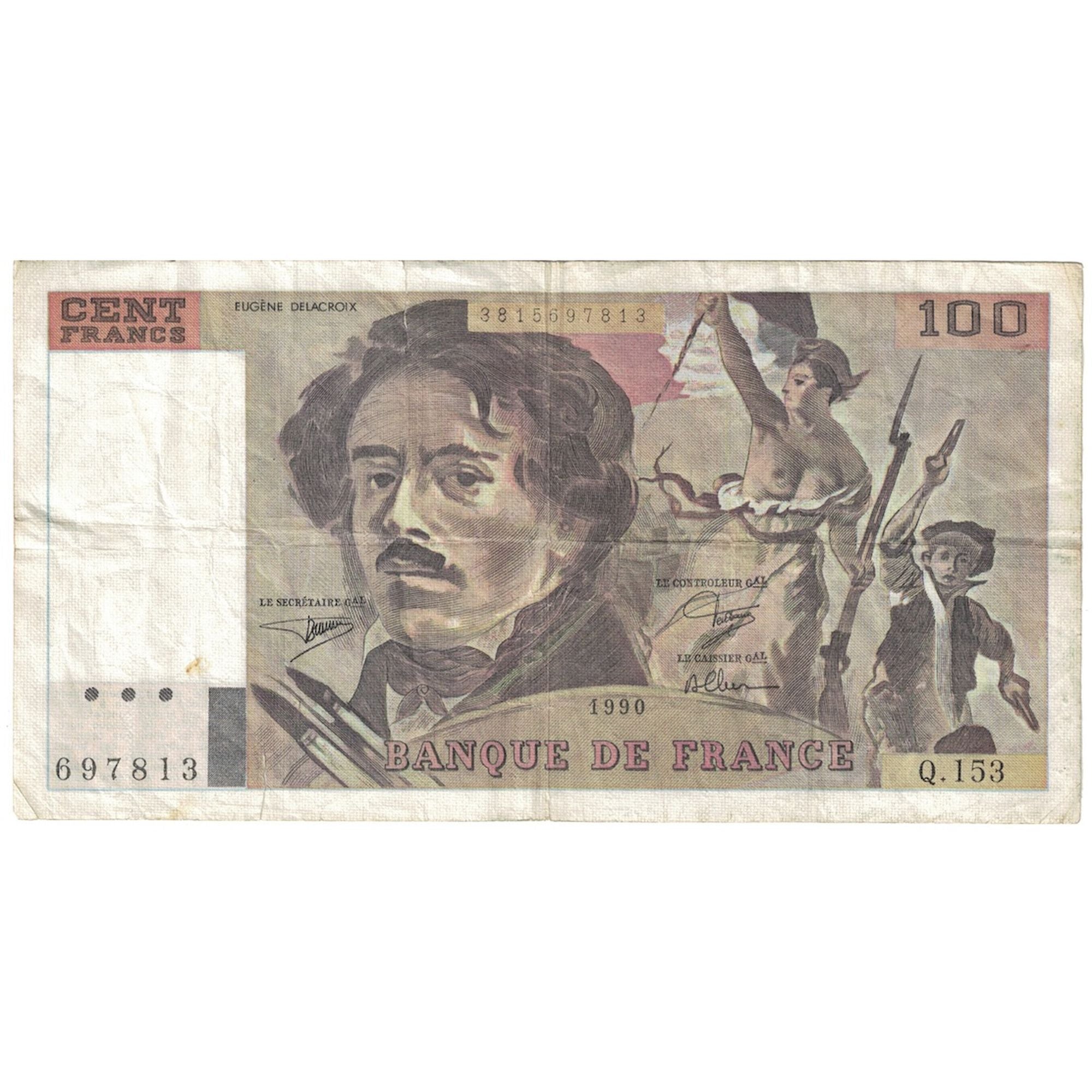 France, 100 Francs, Delacroix, 1990, Q.153, TB, Fayette:69BIS.02A, KM:154e