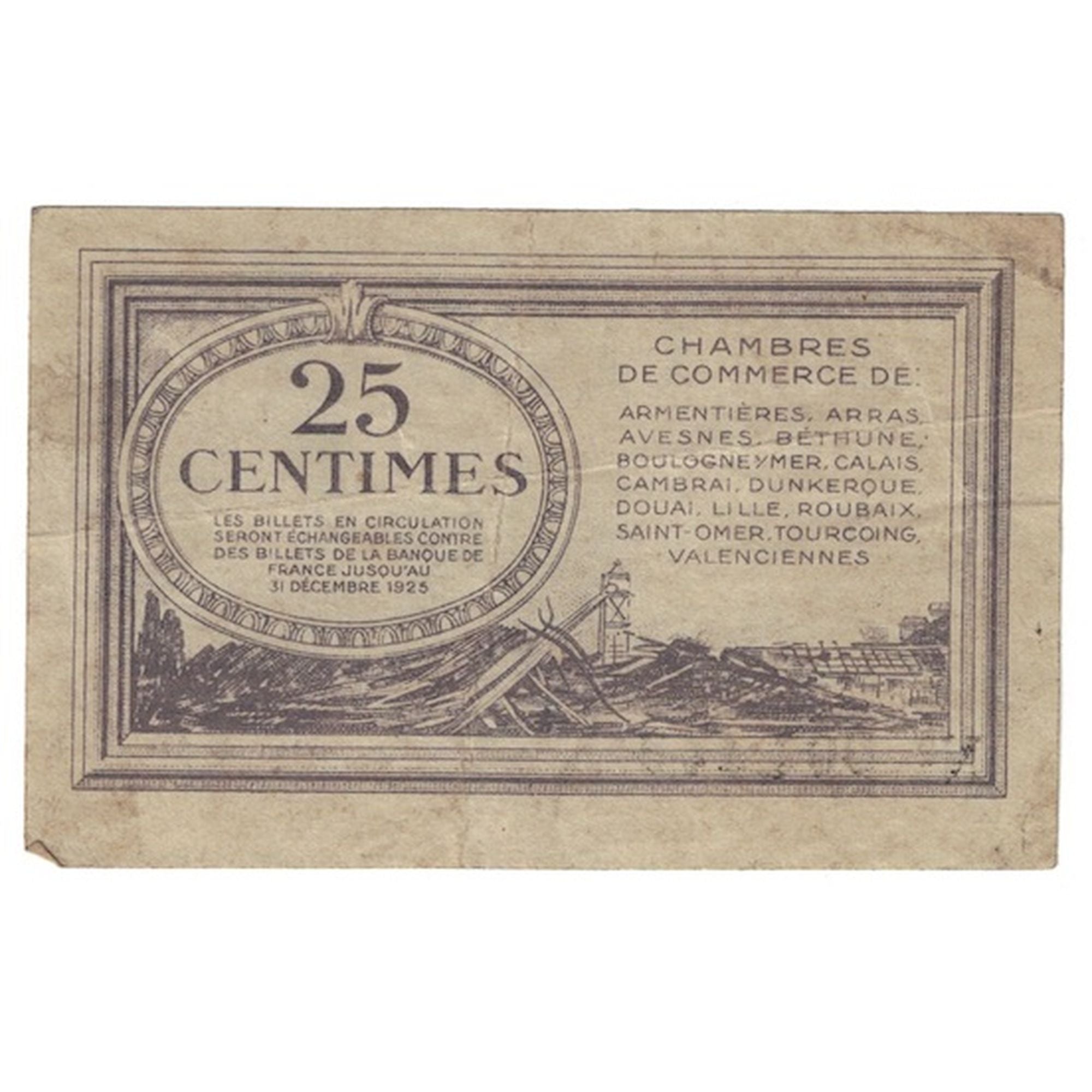 France, 25 Centimes, 1925, Z.6, Chambre de Commerce Nord et Pas-de Calais